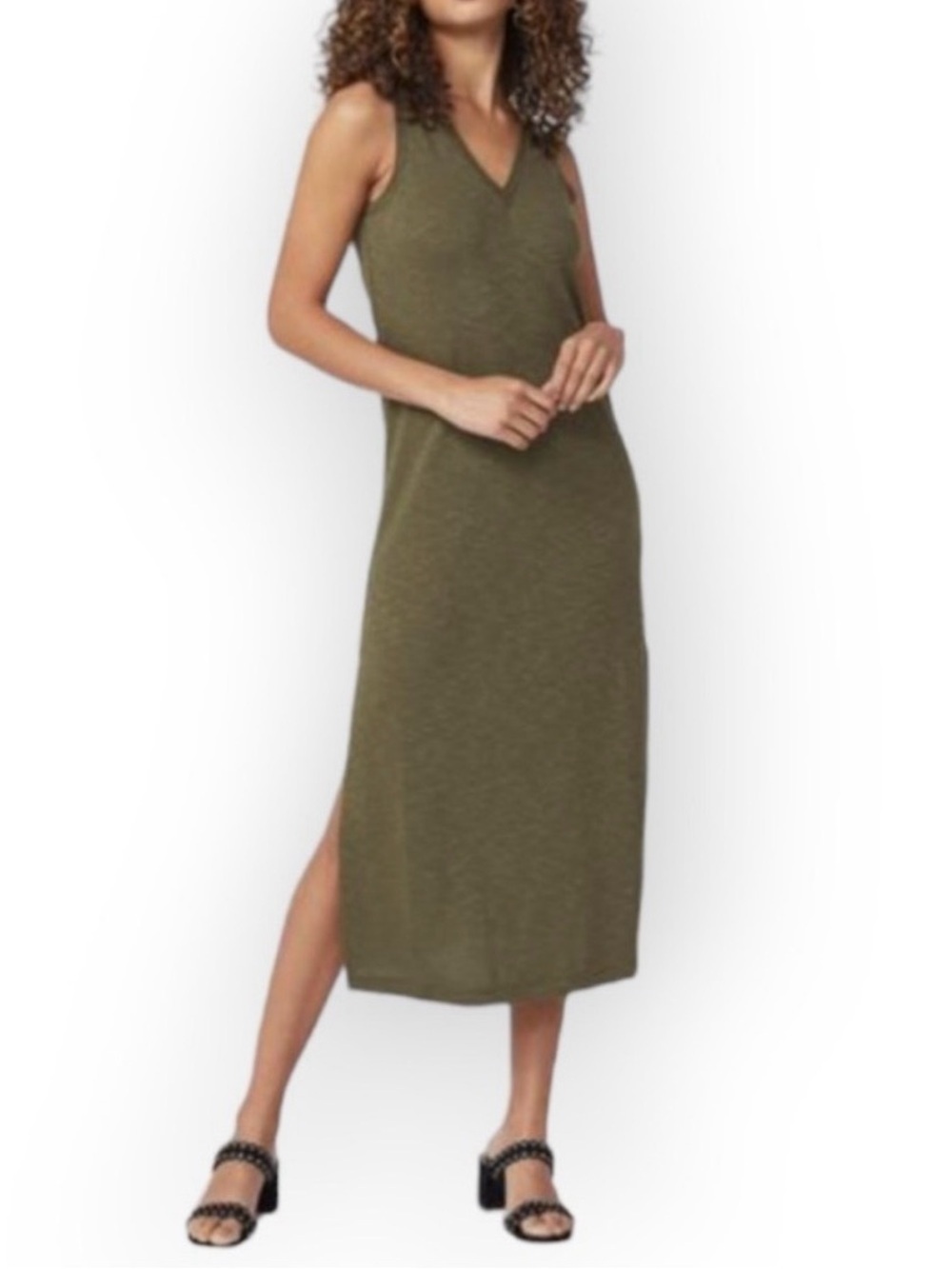Paige V-Neck Sleeveless Slub Knit Midi Dress Minimalist